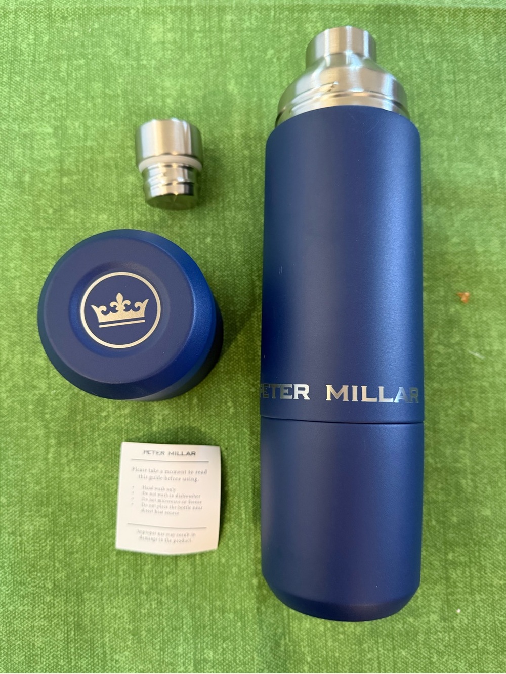 Peter Millar Navy Blue Insulated Stainless Bottle with Silver Accents